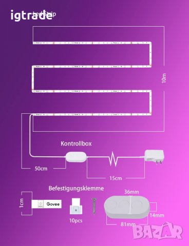 Govee 10м RGB LED лента, Bluetooth управление, вграден микрофон, снимка 2 - Лед осветление - 39011661