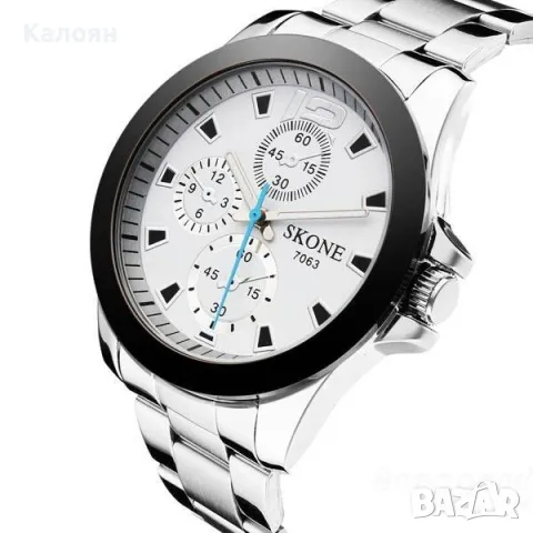 Мъжки часовник SKONE 7063 с 3 декоративни стрелки и метална верижка, снимка 4 - Мъжки - 49688519