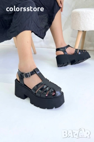 Сандали на платформа - черен лак - SNE90 