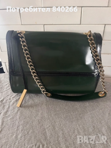 Тъмнозелена чанта естествена кожа INNUE + подарък чанта, снимка 3 - Чанти - 53273111