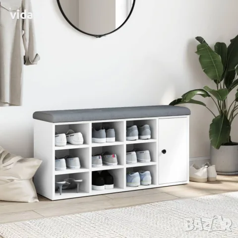 vidaXL Пейка за обувки, бяла, 102x32x50 см, инженерно дърво, снимка 3 - Маси - 56148127
