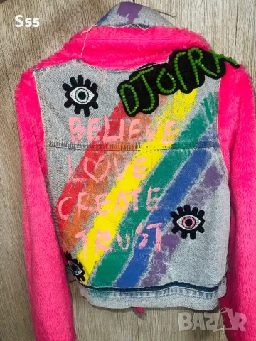 Djofra розово пухено яке с деним, снимка 2 - Якета - 49626125