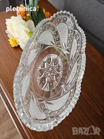 Кристална овална купа, снимка 3 - Антикварни и старинни предмети - 49233703