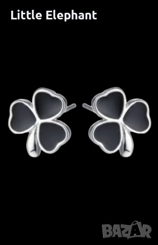 Сребърни обеци детелини,black/ нови, снимка 1