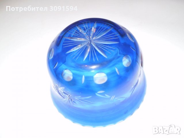 Синя Стара Бохемия Кристално Стъкло Купа, снимка 6 - Антикварни и старинни предмети - 35282724