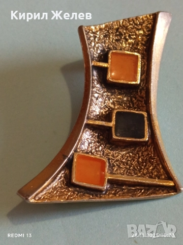 Винтидж брошка с абстрактен дизайн дизаинеско бижу с ЦИТРИН и ОНИКС 52228, снимка 6 - Други - 52570490