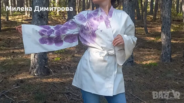 Ръчно рисувано сатенирано кимоно , снимка 10 - Сака - 48960223