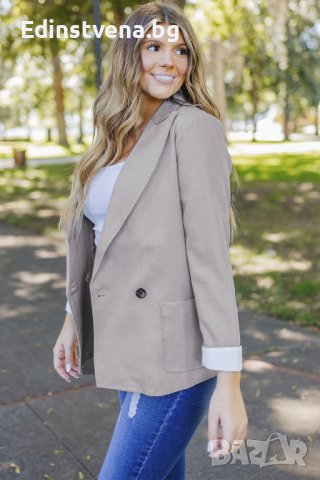 Дамско сиво сако с ревер, снимка 3 - Сака - 44321568