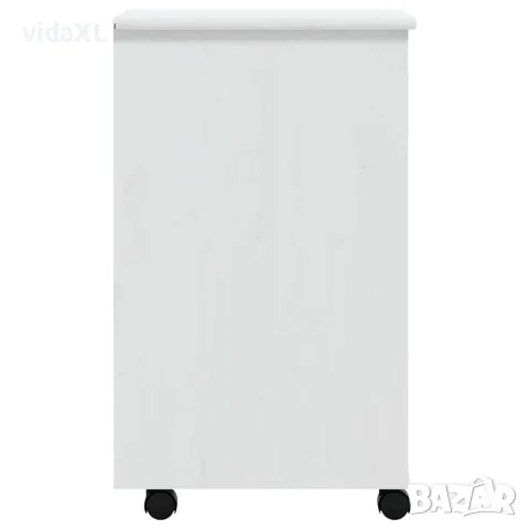 vidaXL Шкаф с чекмеджета на колелца MOSS, бял, бор масив, снимка 6 - Шкафове - 56147337