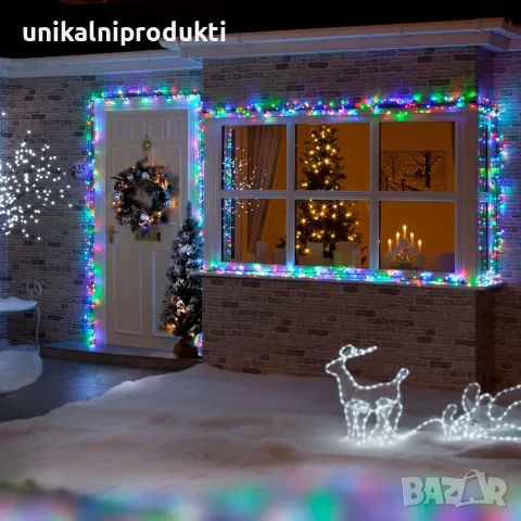 Цветни коледни лампички за елха, прозорци, витрини и балкони 100 лампи 10м LED 