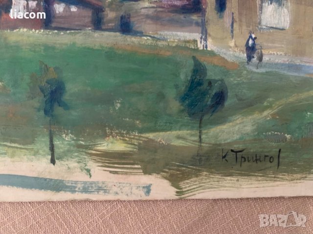 Картина КОНСТАНТИН ТРИНГОВ гваш/картон градски пейзаж, снимка 3 - Картини - 33750788