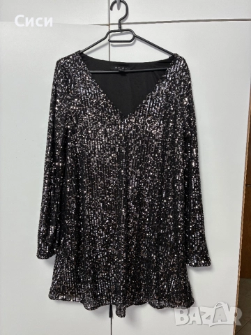 Черна паетена рокля, снимка 2 - Рокли - 52902592