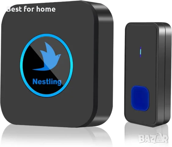 Безжичен звънец Nestling, водоустойчив IP55 звънец с 5 нива на сила на звука, 55 звъна, LED 