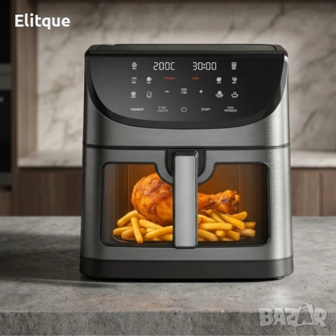 Фритюрник с горещ въздух 8L 1800W с 11 програми, LCD дисплей, таймер и прозорец за наблюдение