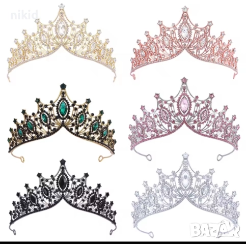 Масивна корона тиара диадема венец златиста сребриста черна камъни кралица мис метална дамска детска, снимка 10 - Аксесоари за коса - 47022698