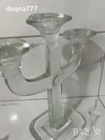 49.99 лв Голямо старо лято стъкло Leucter Scandinavia с 3 рамена  3-раменен свещник Лято стъкло , снимка 7 - Други ценни предмети - 49605999