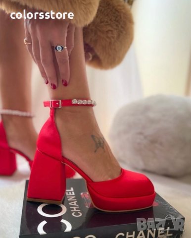 Сандали на ток - червен сатен - VSN3 - ток 10см