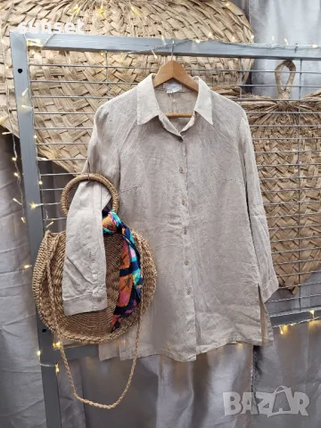 ZARA дълга ЛЕНЕНА   бежева риза- L, снимка 1