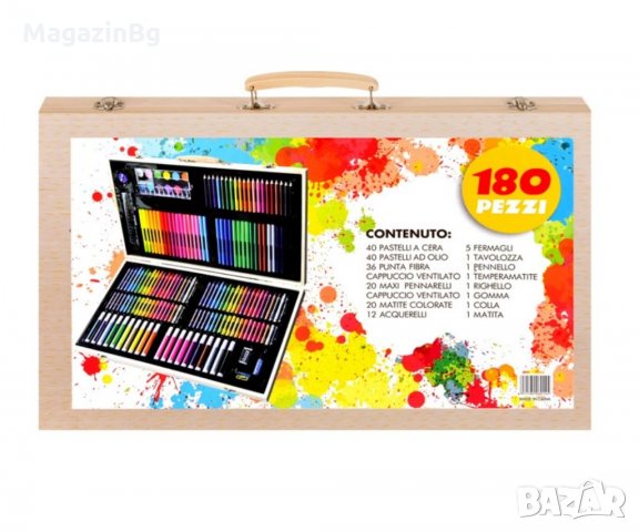 Комплект за рисуване оцветяване в дървен куфар /180 части/, снимка 2 - Рисуване и оцветяване - 35566836
