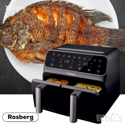 Фритюрник AirFryer Rosberg Premium, 1700W, 2съда x 4л., Горещ въздух, Таймер, до 200°C, Черен , снимка 5 - Фритюрници - 52436766