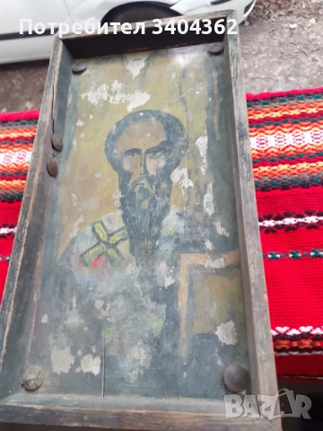 Стара домашна икона - ръчно рисувана върху дъска, снимка 5 - Антикварни и старинни предмети - 50851312