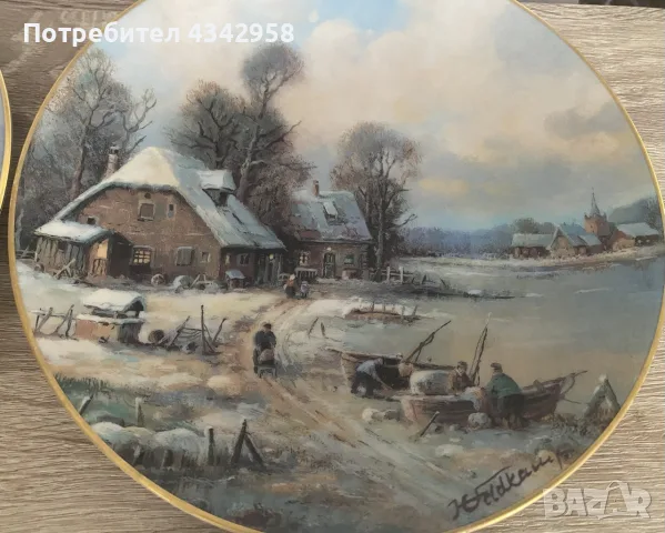 🏺 Комплект 4 колекционерски порцеланови чинии Hutschenreuther – „Weihnachtliche Landschaften“., снимка 5 - Други ценни предмети - 55851637