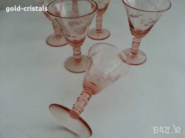 Антикварни чашки за ракия цветно розово стъкло, снимка 7 - Антикварни и старинни предмети - 31029183