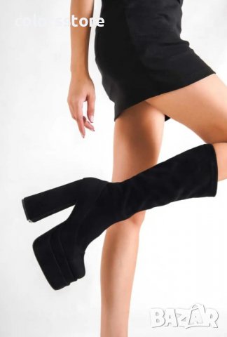 Ботуши на ток - черен велур - NBT10