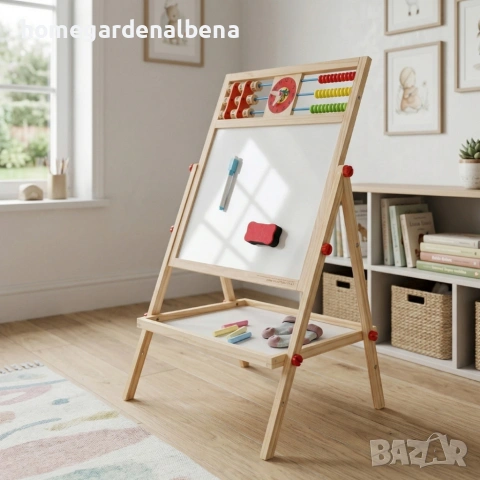 Мултифункционална образователна детска дъска с дървена рамка, магнитна, за писане и рисуване, снимка 4 - Образователни игри - 54142498