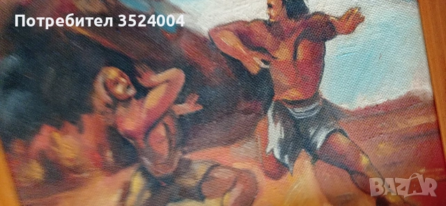 Рисувана картина в рамкаГладиаторски бой, снимка 3 - Картини - 48139624