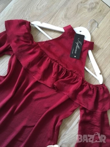 Разпродажба спешно! Нова рокля в цвят бордо стои свободно, снимка 2 - Рокли - 52841120