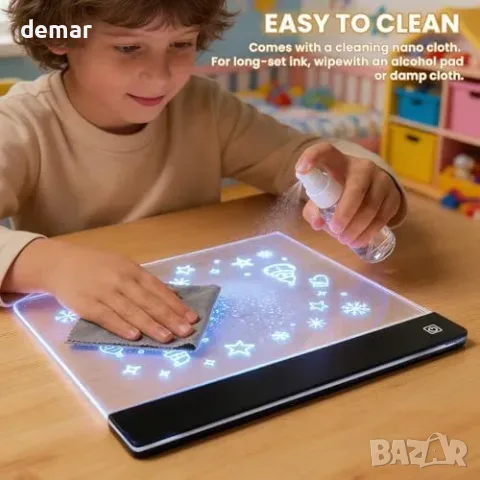 LED светеща презареждаща дъска за рисуване за деца 35x26 см с акумулаторна батерия 1500 mAh и 4, снимка 6 - Рисуване и оцветяване - 55827407