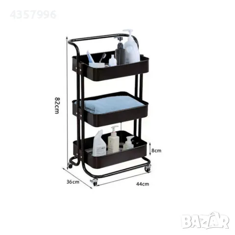 Количка за кухня, С колелца, Универсална, 3 рафта, Черен , снимка 2 - Органайзери - 48878752