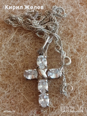 Сребърно колие с кръст инкрустиран с кристали елегантен дизайн 28152, снимка 6 - Колиета, медальони, синджири - 52926497