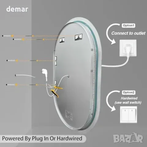 LUVODI LED огледало за баня 600x900 IP56 антифог с димер и 3 цвята, снимка 6 - Лампи за баня - 55933521