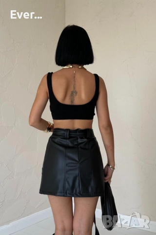 Мини черна кожена пола, снимка 4 - Поли - 52330756