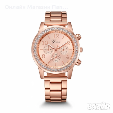 Луксозен дамски кварцов часовник Geneva с кристали – сребрист, златист или розово злато, снимка 3 - Дамски - 52348175