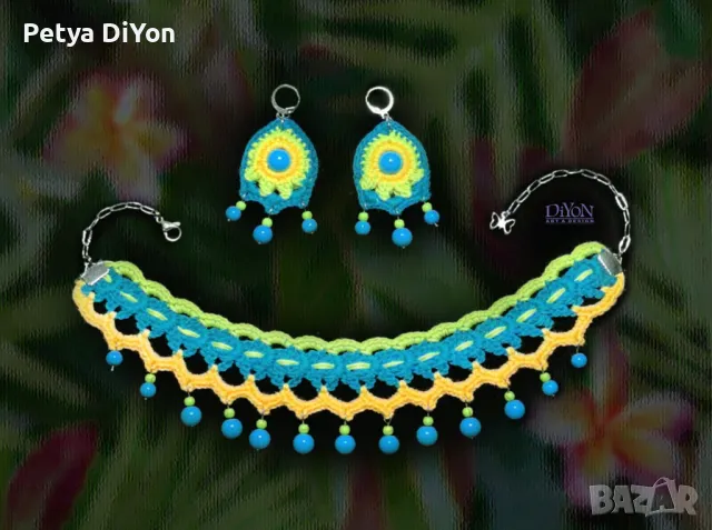 Лятно морско колие гердан и обеци в тропически цветове, снимка 1