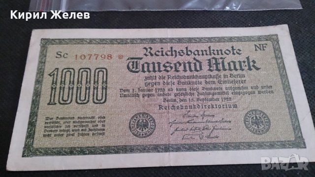Колекционерска банкнота 1000 райх марки 1922година - 14610, снимка 5 - Нумизматика и бонистика - 29079174