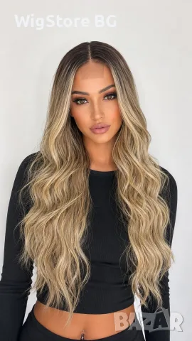 Lace front Тъмно руса къдрава перука 70см лейс фронт