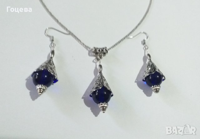 Разкошен комплект бижута в кралско синьо и филигранни орнаменти в цвят Сребро , снимка 3 - Бижутерийни комплекти - 40095817