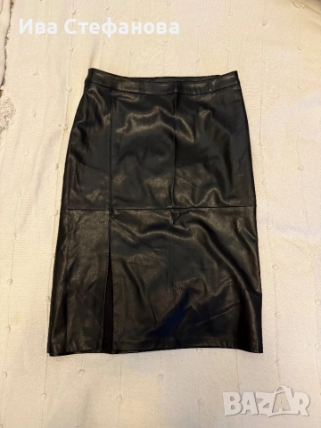 Нова черна елегантна кожена пола цепка ХХЛ / 2 Хл , снимка 2 - Поли - 52723442
