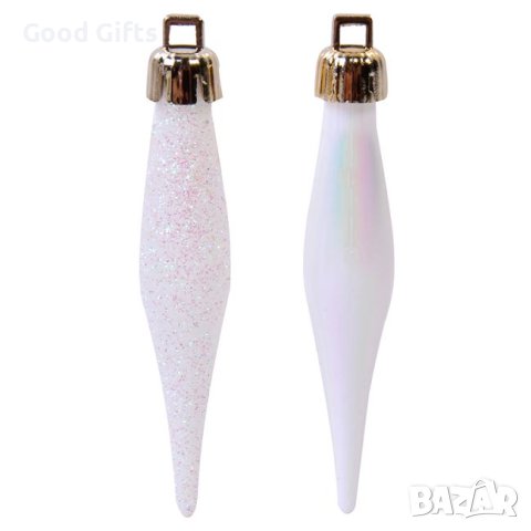 18 броя Комплект Бели коледни висулки за елха, 8см