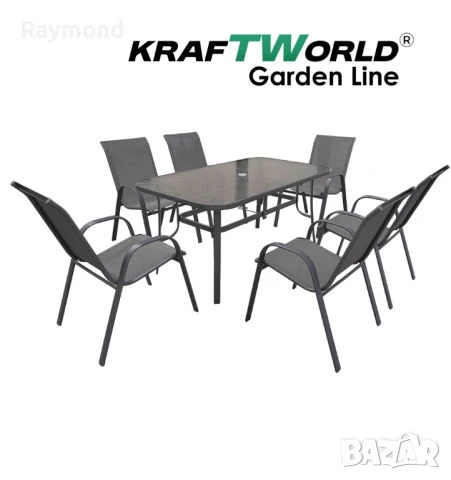 Метален Градински сет Napoli 7 части – Маса с Термо Стъкло и 6 Текстилни Стола, снимка 4 - Градински мебели, декорация  - 51148008