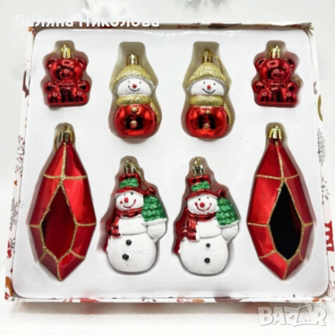 Коледен комплект украса 8 броя – Червени и бели висулки  Premium Collection, снимка 8 - Декорация за дома - 52564975