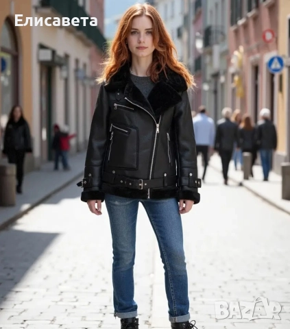 Дамско зимно модерно кожено яке 