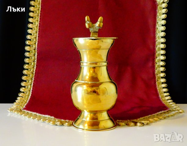 Бронзова халба с капак,кана с капак,жълъди. , снимка 2 - Антикварни и старинни предмети - 29703831