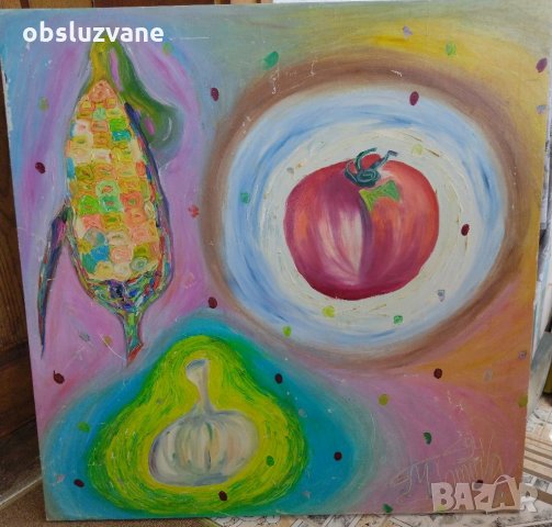 "Кукуруз, домат и чесън", снимка 1 - Картини - 16806560