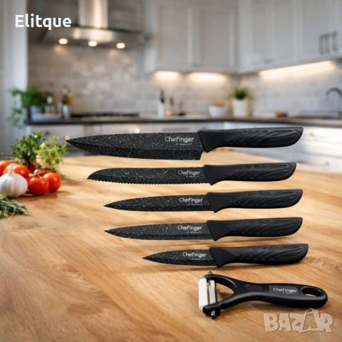 Комплект кухненски н о ж о в е Cheffinger MB09 – 6 части с мраморно покритие и магнитна кутия, снимка 6 - Други - 53262725