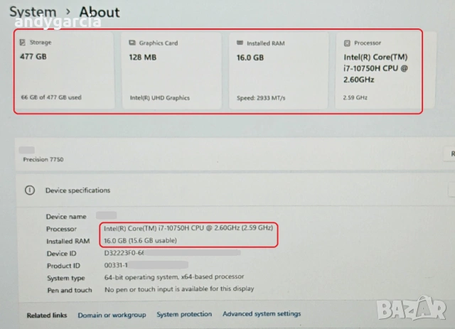 Dell Precision 7750/Intel Core i7-10750H/16GB RAM/512GB SSD NVMe/Intel UHD/17.3 FHD IPS WorkStation, снимка 13 - Лаптопи за работа - 49180975